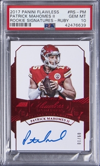 2017 Panini Flawless Ruby Rookie Signatures #RS-PM Patrick Mahomes II Signed Rookie Card (#09/10) - PSA GEM MT 10